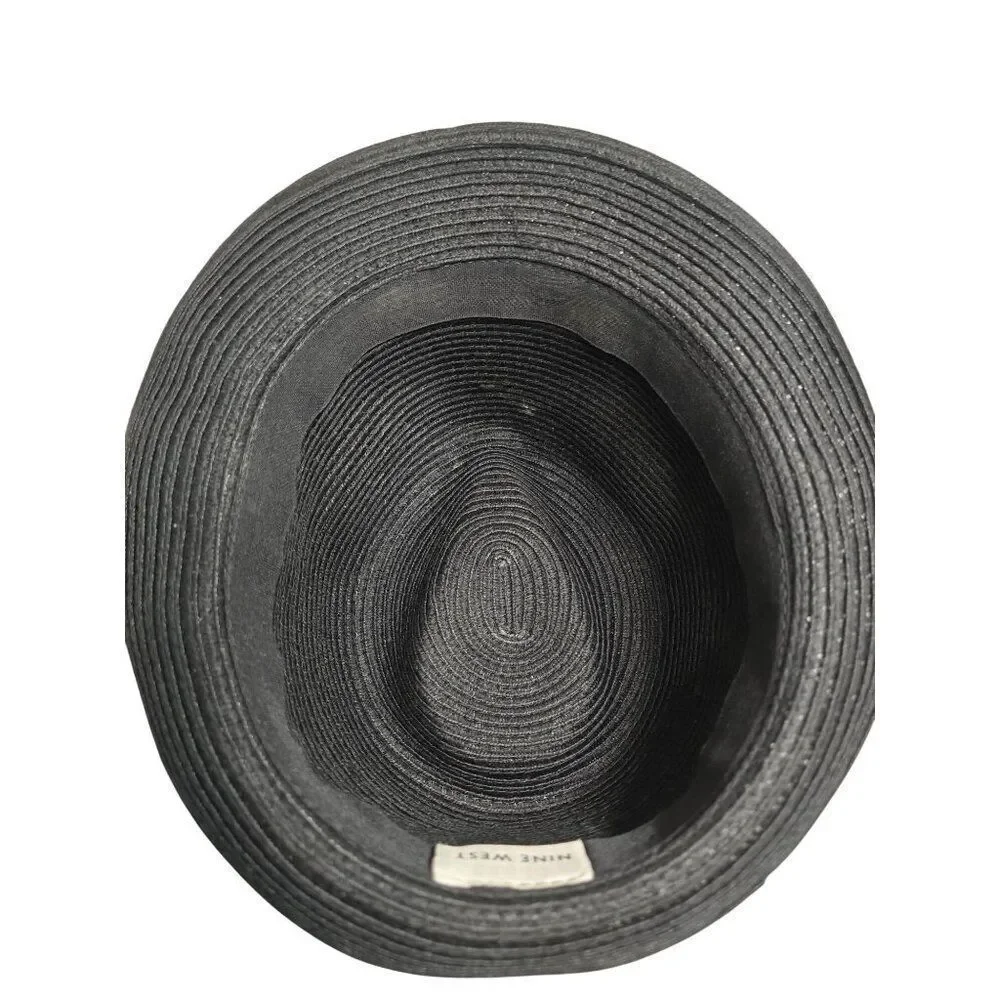 Black Straw Fedora Hat With Feather Accent Quirky Vintage Charm daper